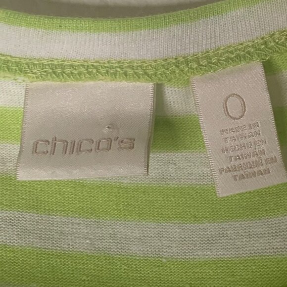 Chico's Linen Blend Stripe Patchwork Tie Short Sleeve Top Women’s Size Small - Picture 4 of 10